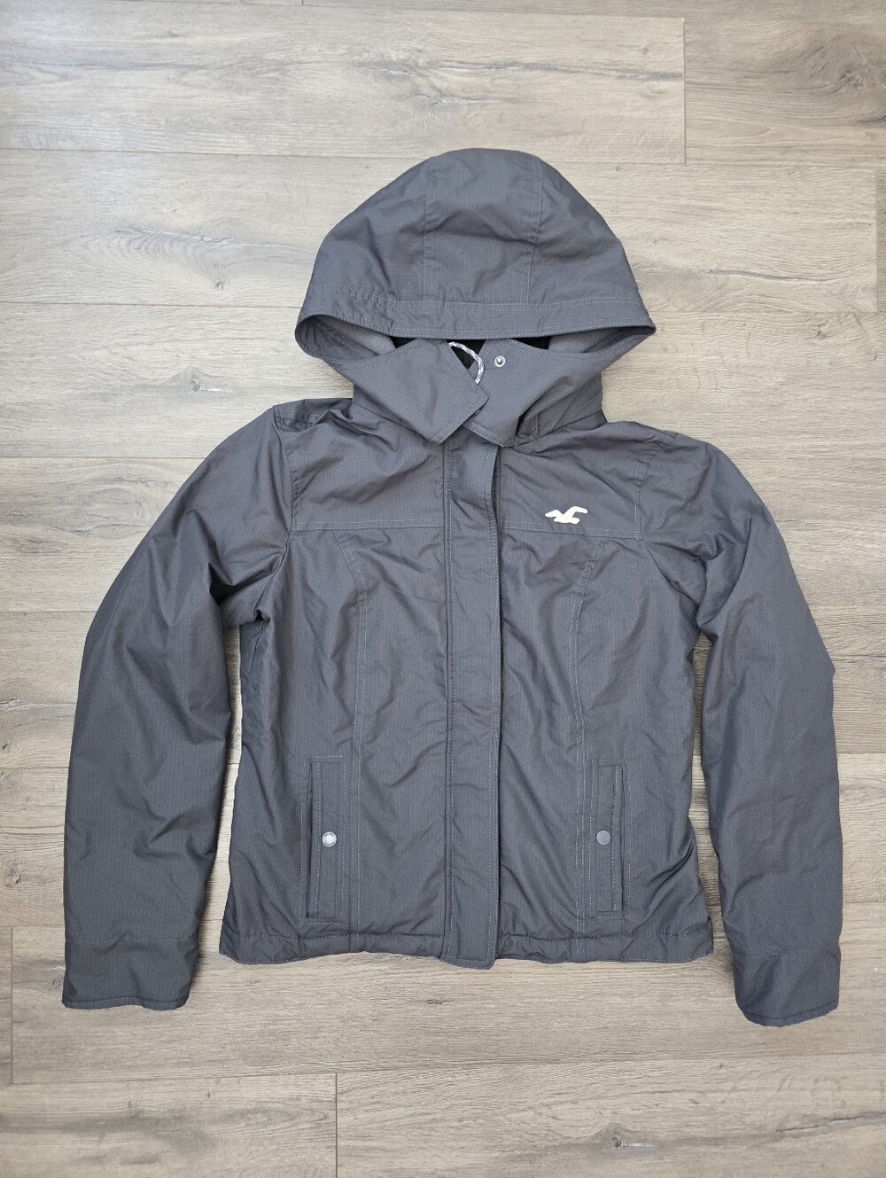 Hollister All Weather Jacket Hooded Grey & Pink Large